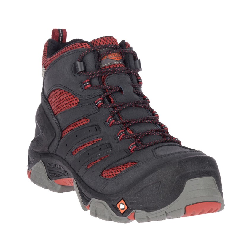 Bottes de Securite Merrell Strongfield Mid Waterproof Comp Toe Noir/Rouge Homme | N.J.MIHT